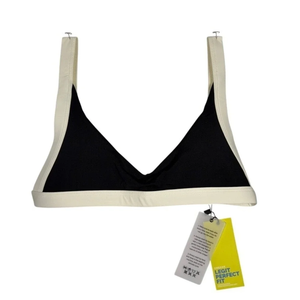 ONEONE Womens Bikini Top Small Black Cream Contrast Trim NWT Swimwear‎